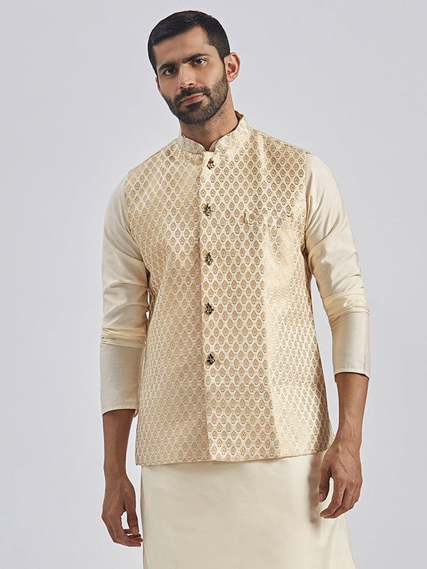 Jashvi Men's Gold Viscose Nehru Jacket