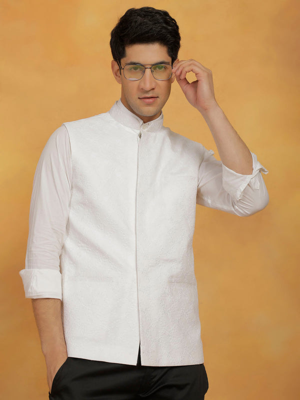 Jashvi Men's White - Nehru Jacket