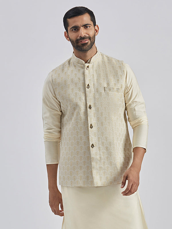 Jashvi Men's Gold Viscose Nehru Jacket