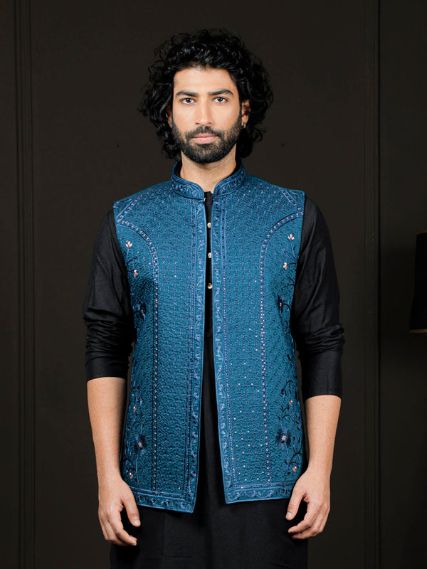 Jashvi Men's Silk Blend Nehru Jacket