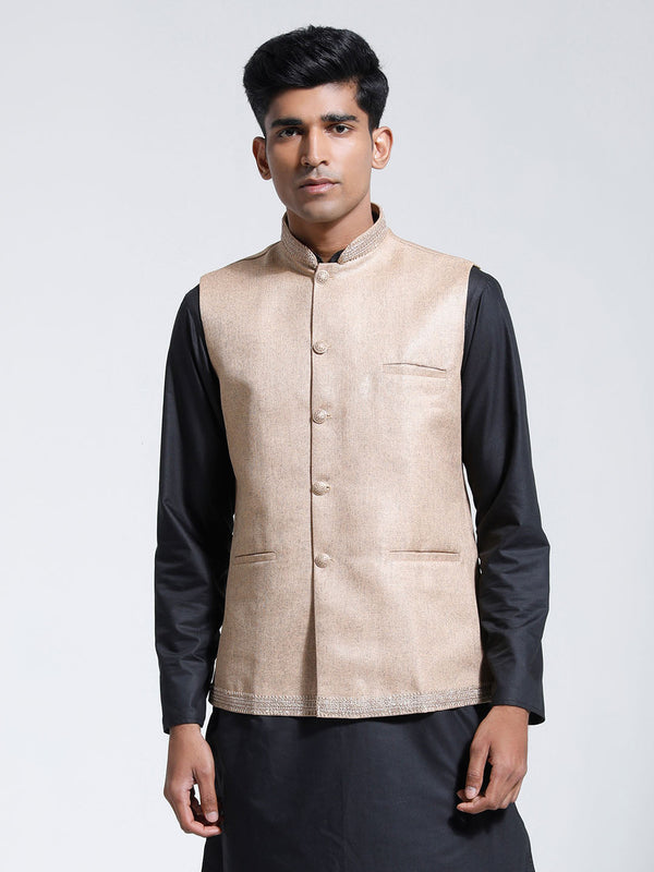 Jashvi Men's Beige Jute Nehru Jacket