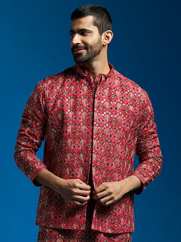 Jashvi Men's Red - Nehru Jacket