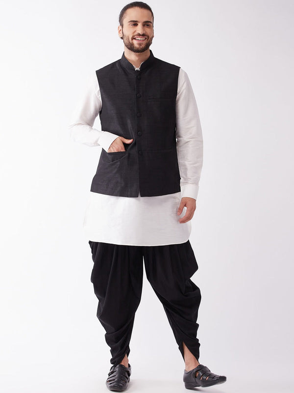 Jashvi Men Cream & Black Layered Kurta with Cowl Dhoti & Jacket