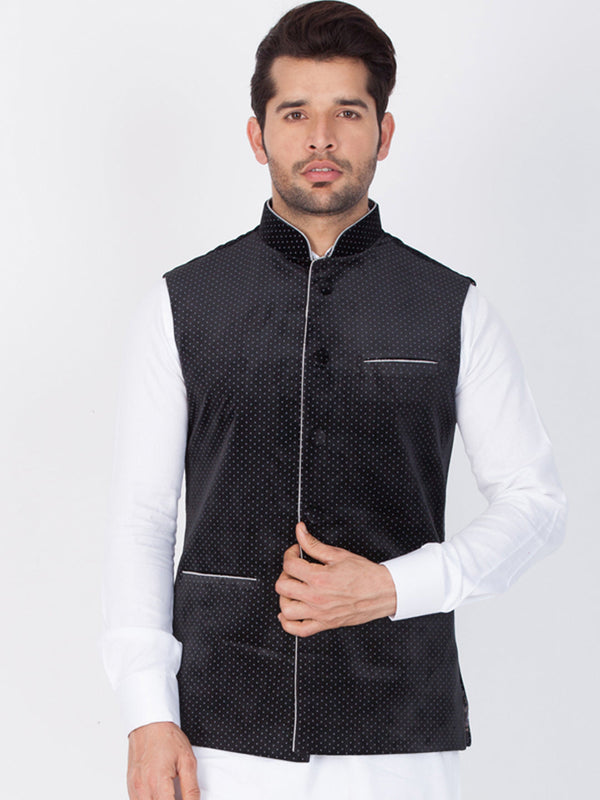 Jashvi Men's Black Velvet Ethnic Jacket