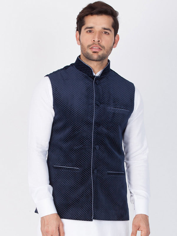 Men's Blue Velvet Ethnic Jacket - Vastramay