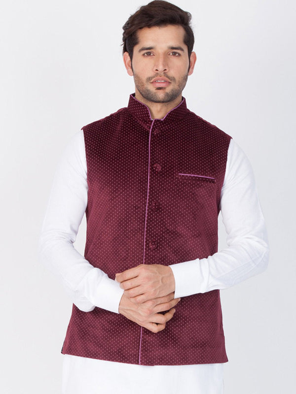 Men's Maroon Velvet Ethnic Jacket - Vastramay