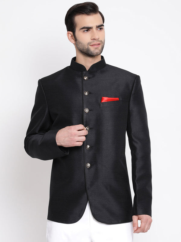 Jashvi Men's Black Silk Blend Jodhpuri