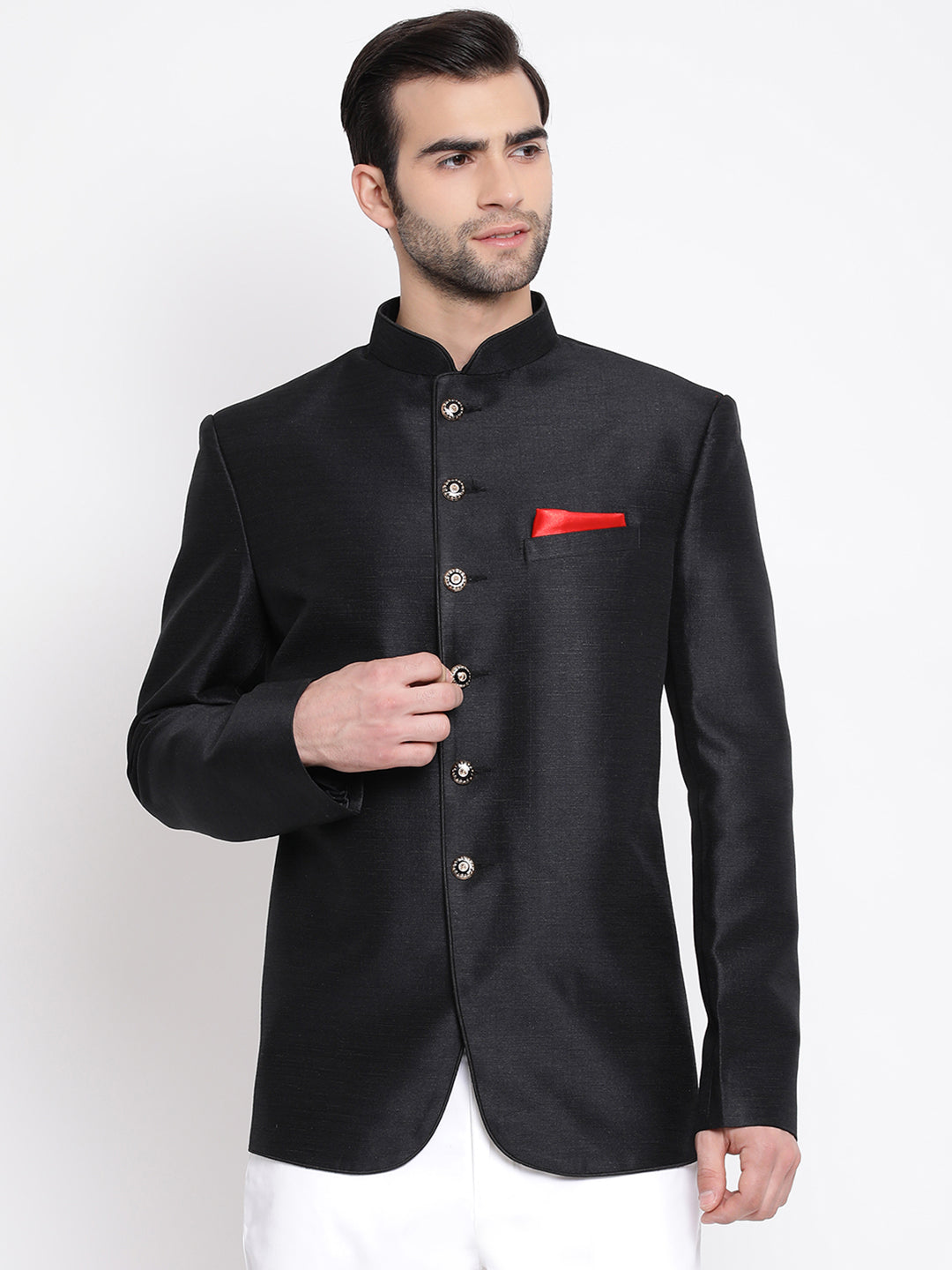 Men's Black Silk Blend Jodhpuri - Vastramay