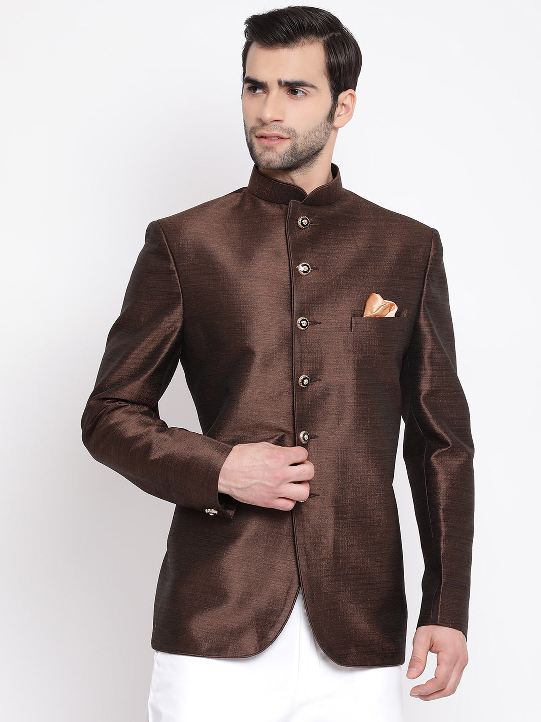 Men's Coffee Silk Blend Jodhpuri - Vastramay