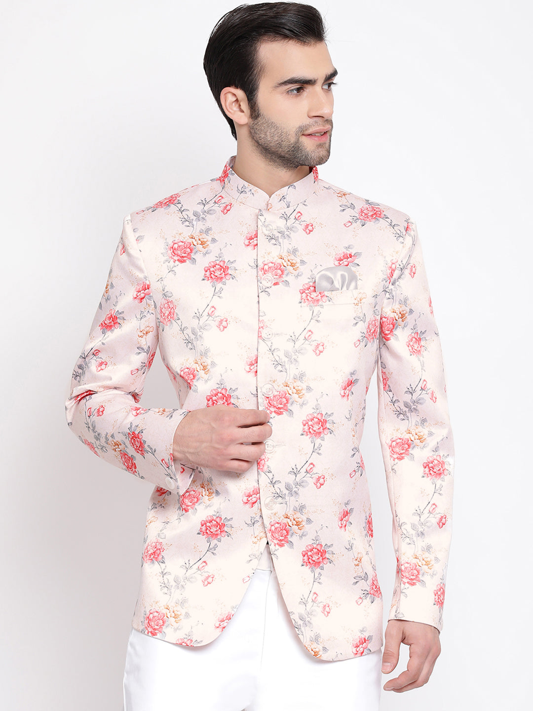 Men's Peach Silk Blend Jodhpuri - Vastramay