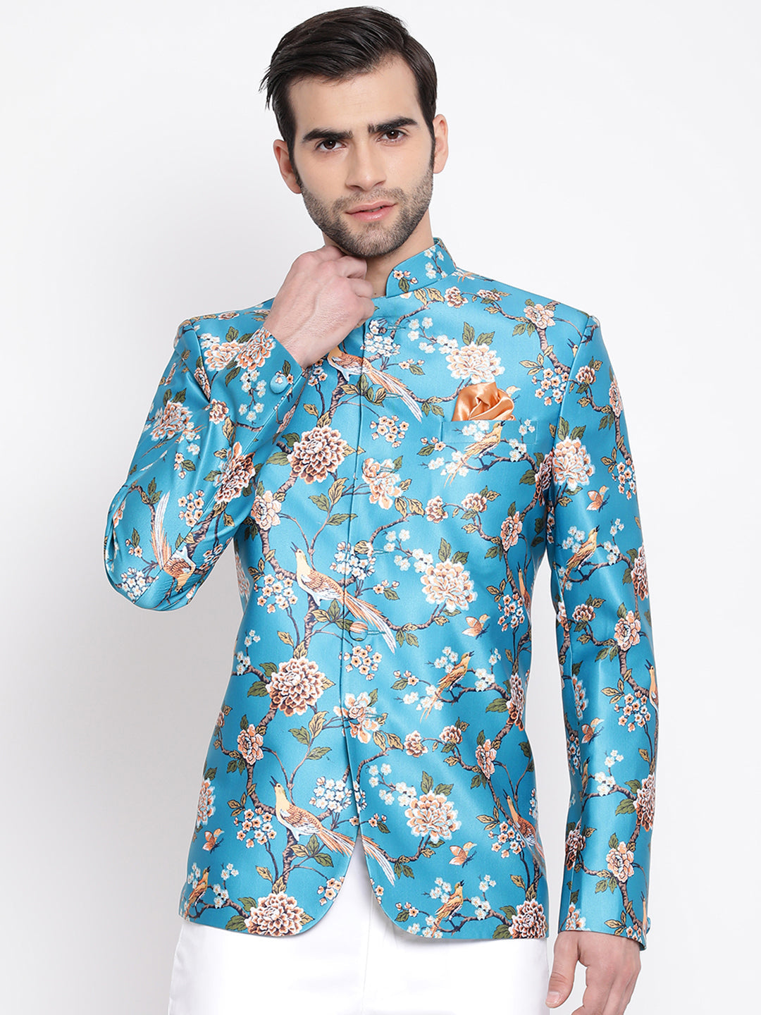 Men's Turquoise Silk Blend Jodhpuri - Vastramay