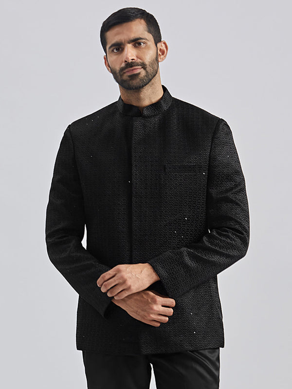 Jashvi Men's Black Silk Blend Jodhpuri