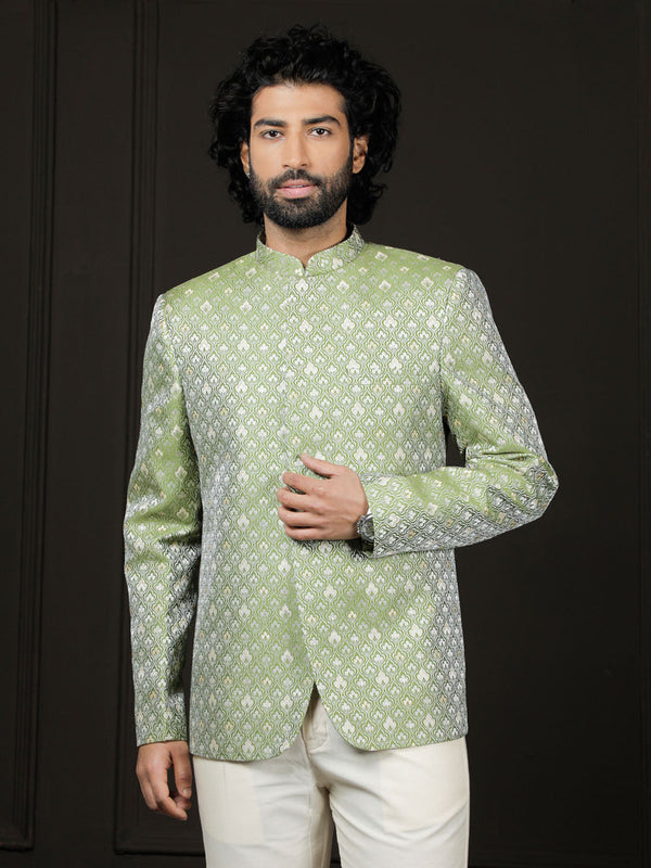 Jashvi Men's Green Silk Blend Jodhpuri