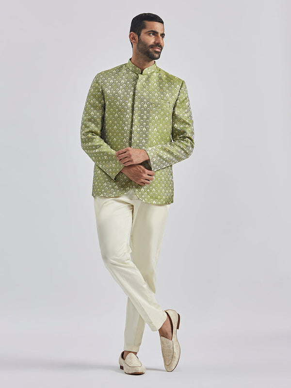 Jashvi Men's Green - Jodhpuri And Pyjama Set