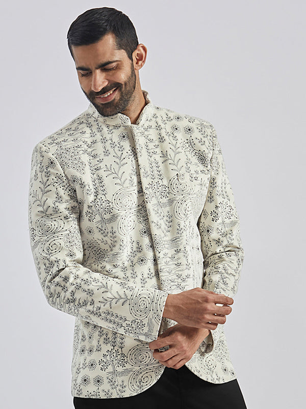 Jashvi Men's Velvet Embroidered Sequined Bandhgala Jodhpuri