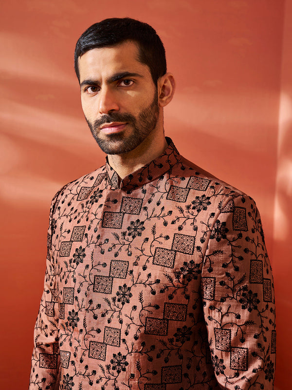 Jashvi Men's Rust Silk Blend Jodhpuri