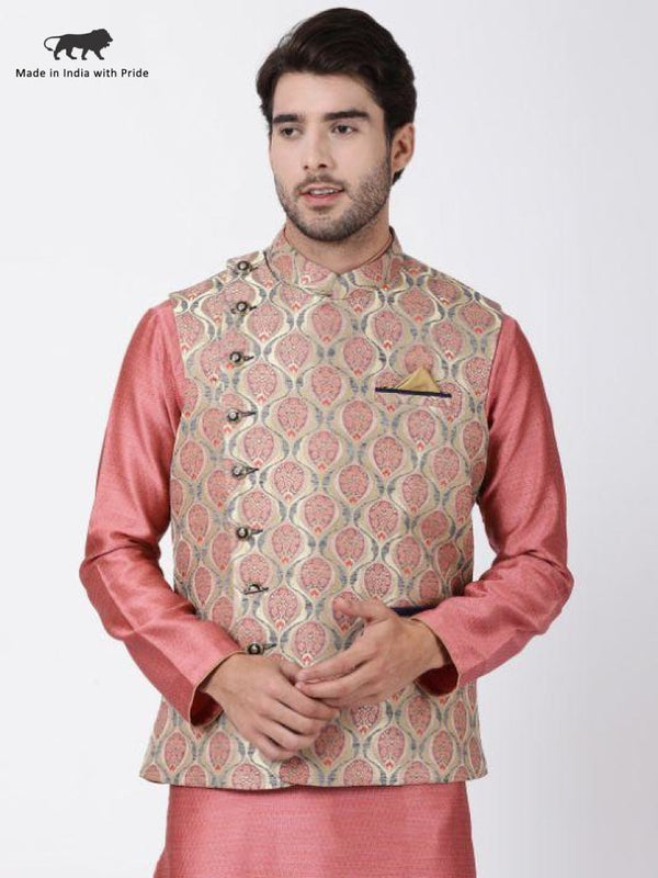 Jashvi Men's Beige Cotton Silk Blend Ethnic Jacket