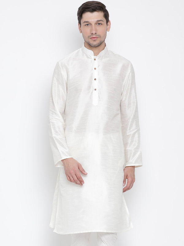 Men's White Silk Blend Kurta - Vastramay