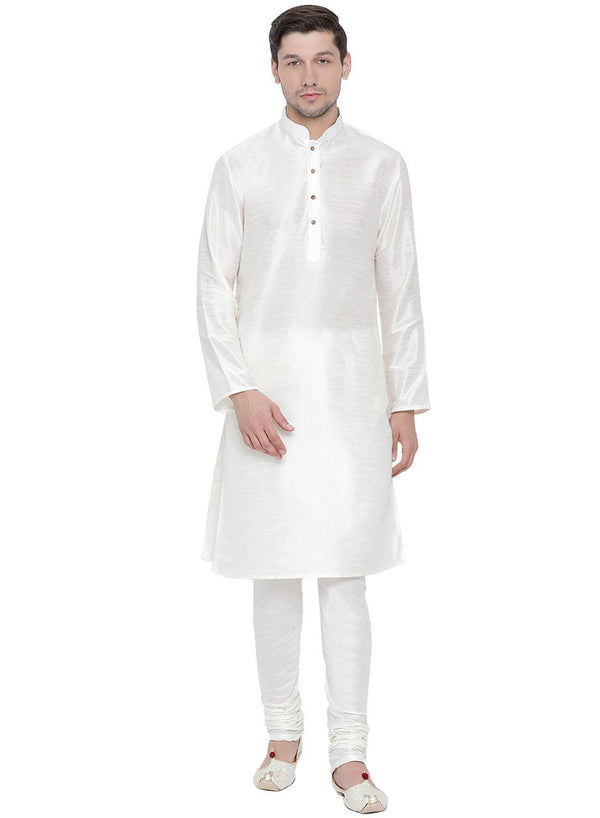 Men's White Silk Blend Kurta and Pyjama Set - Vastramay