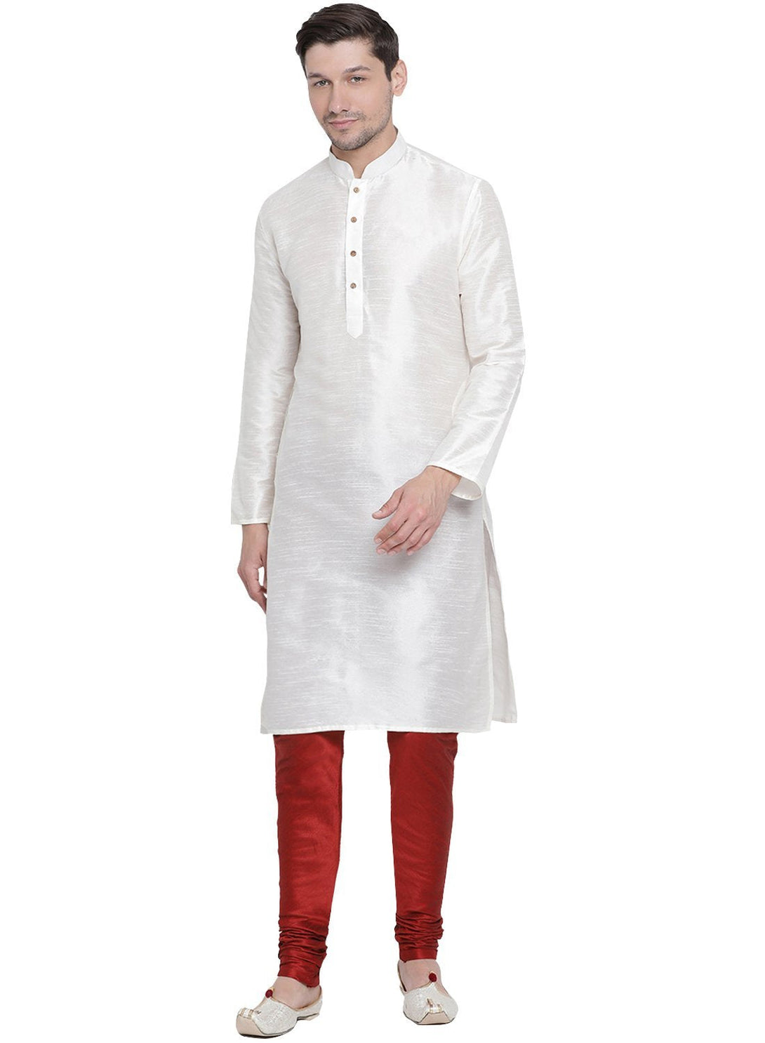 Men's White Cotton Silk Blend Kurta and Pyjama Set