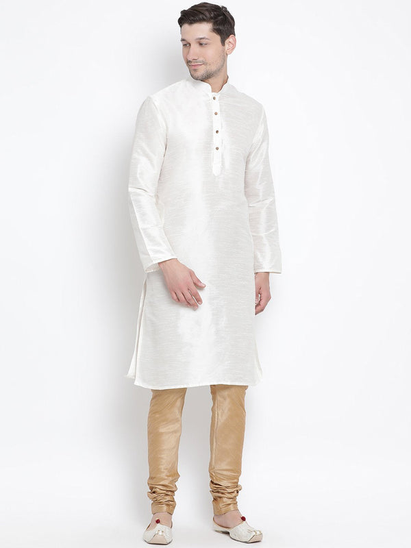 Men's White Silk Blend Kurta and Pyjama Set - Vastramay