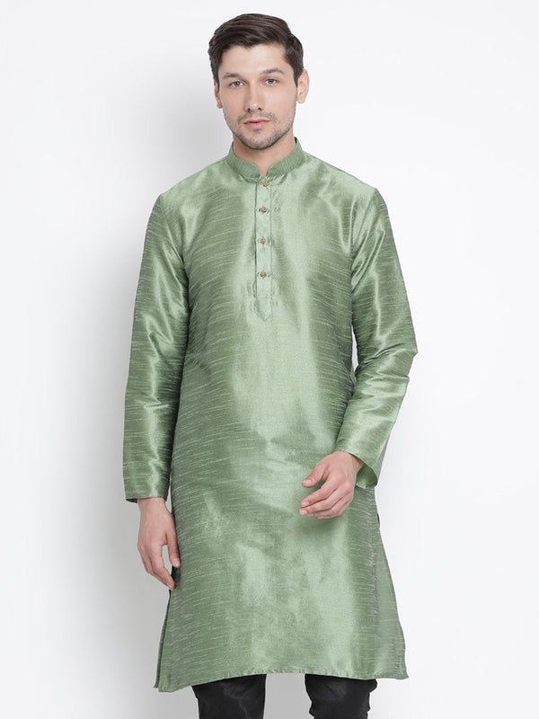 Men's Light Green Cotton Silk Blend Kurta - Vastramay