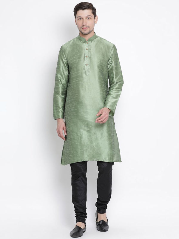 Men's Light Green Cotton Silk Blend Kurta and Pyjama Set - Vastramay