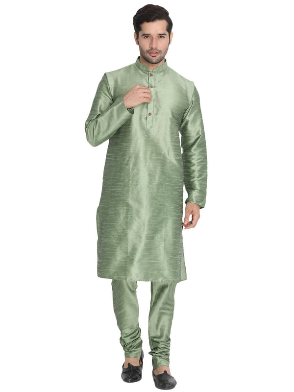 Men's Light Green Cotton Silk Blend Kurta and Pyjama Set - Vastramay