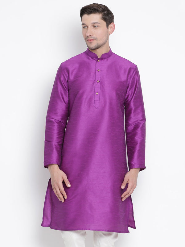 Men's Purple Cotton Silk Blend Kurta - Vastramay