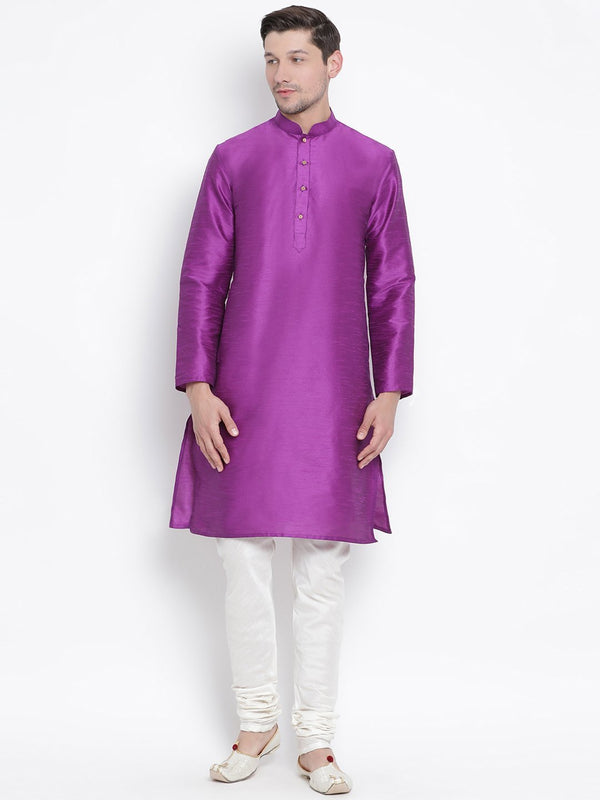 Men's Purple Cotton Silk Blend Kurta and Pyjama Set - Vastramay