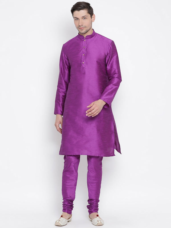 Men's Purple Cotton Silk Blend Kurta and Pyjama Set - Vastramay