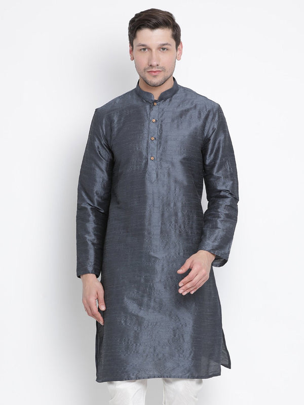 Men's Grey Cotton Silk Blend Kurta - Vastramay