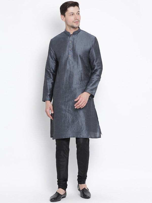 Men's Grey Silk Blend Kurta and Pyjama Set - Vastramay