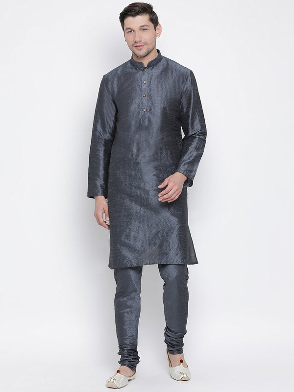 Men's Grey Cotton Silk Blend Kurta and Pyjama Set - Vastramay