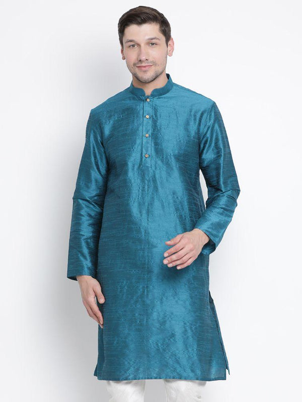 Men's Dark Green Cotton Silk Blend Kurta - Vastramay