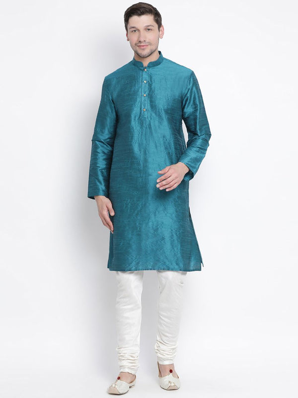 Men's Dark Green Cotton Silk Blend Kurta and Pyjama Set - Vastramay