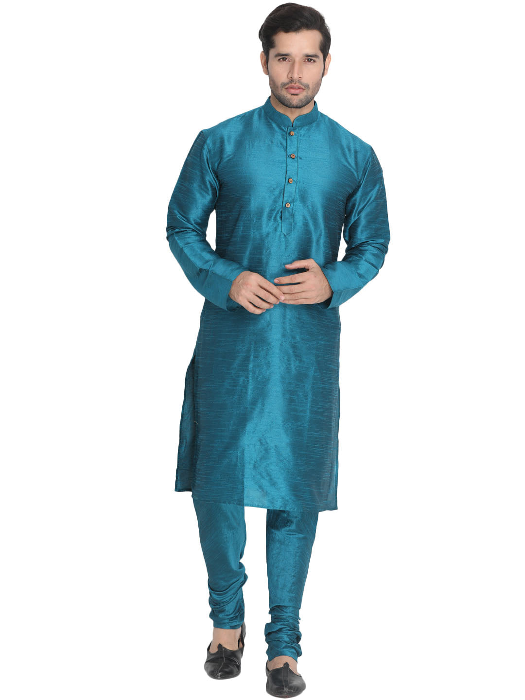 Men's Dark Green Cotton Silk Blend Kurta and Pyjama Set