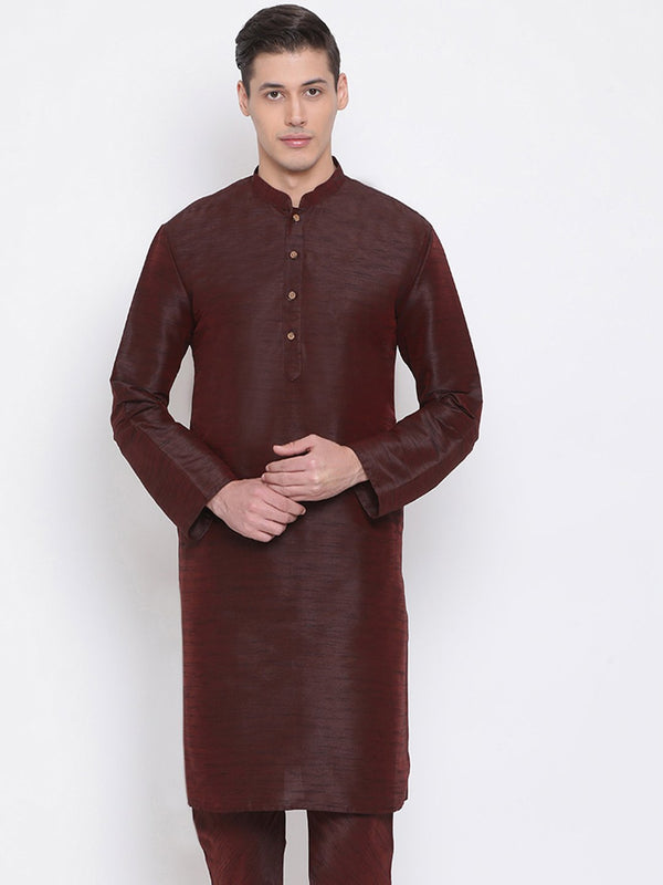 Men's Burgundy Silk Blend Kurta - Vastramay