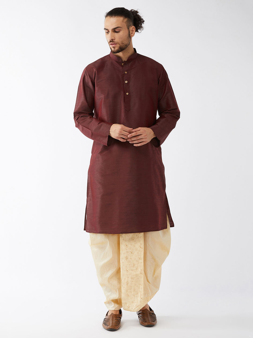 Men's Solid Kurta And Embroidered Traditional Dhoti Set - Vastramay