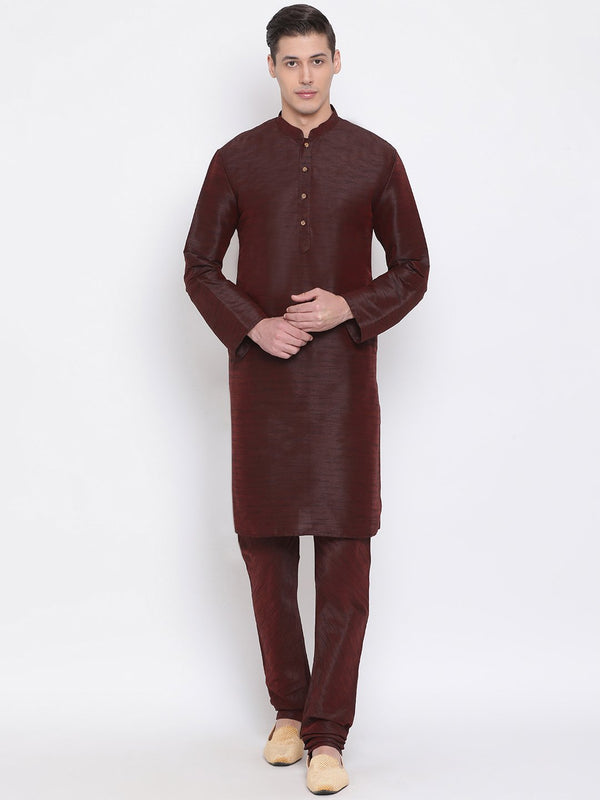 Men's Burgundy Silk Blend Kurta and Pyjama Set - Vastramay