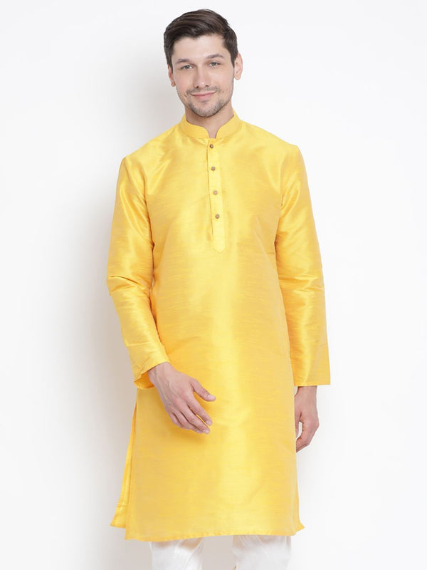 Men's Yellow Cotton Silk Blend Kurta - Vastramay