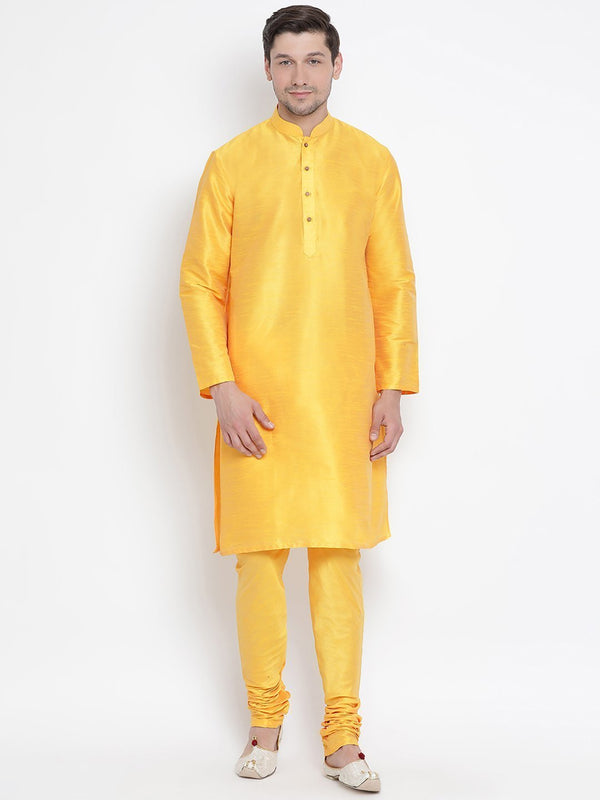 Men's Yellow Silk Blend Kurta and Pyjama Set - Vastramay