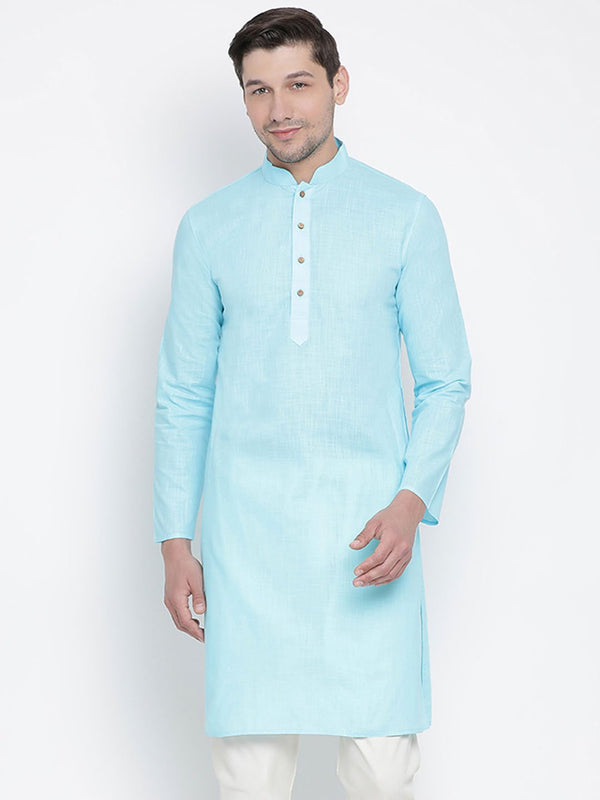 Men's Light Blue Cotton Linen Blend Kurta - Vastramay