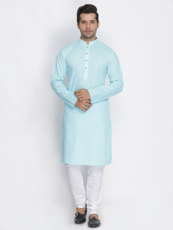 Men's Light Blue Cotton Kurta and Pyjama Set - Vastramay