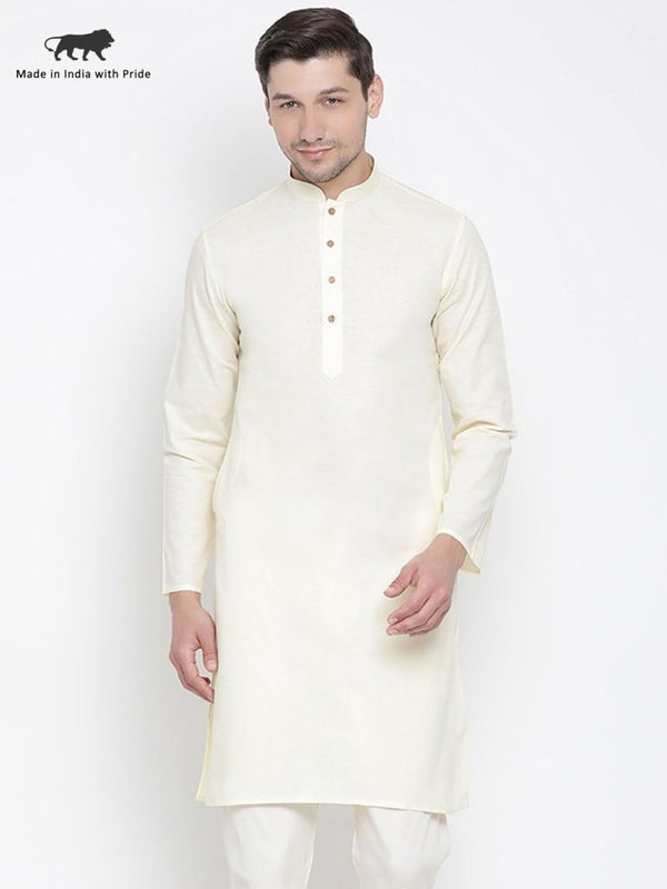 Men's Beige Cotton Linen Blend Kurta - Vastramay