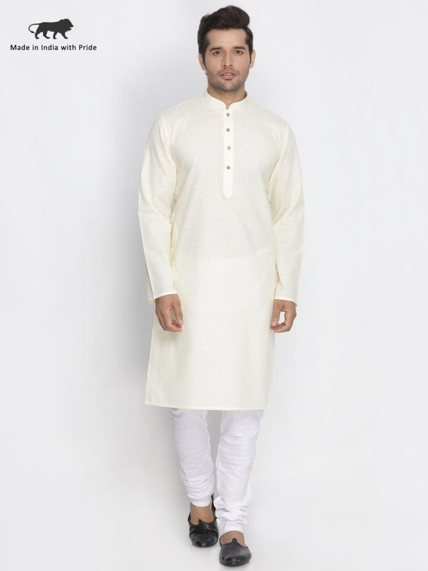 Men's Beige Cotton Linen Blend Kurta and Pyjama Set - Vastramay