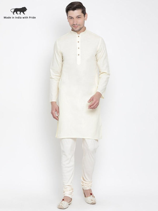 Men's Beige Cotton Linen Blend Kurta and Pyjama Set - Vastramay