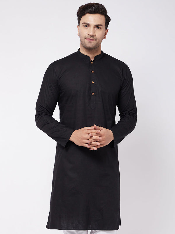 Jashvi Men's Black Cotton Kurta