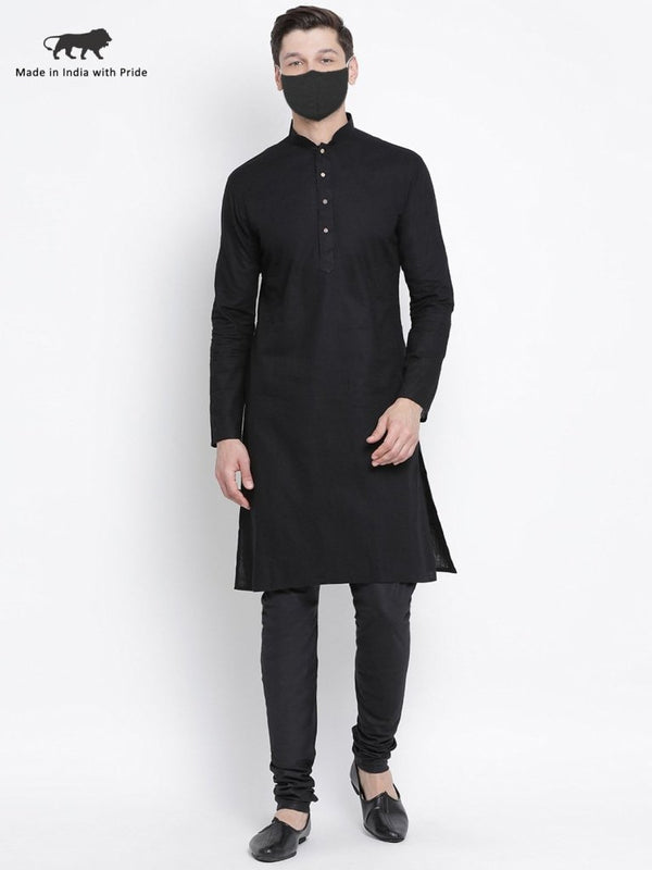 Men's Black Cotton  Kurta and Pyjama Set - Vastramay