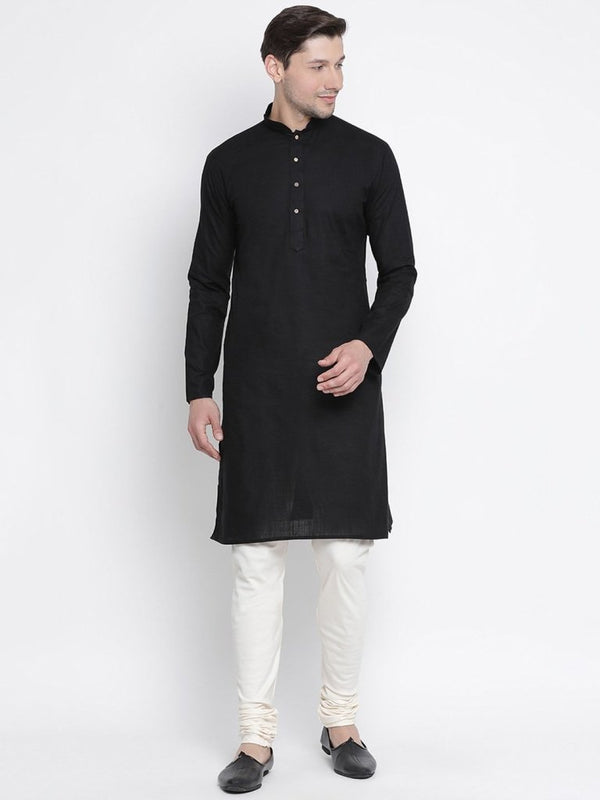 Men's Black Cotton Linen Blend Kurta and Pyjama Set - Vastramay